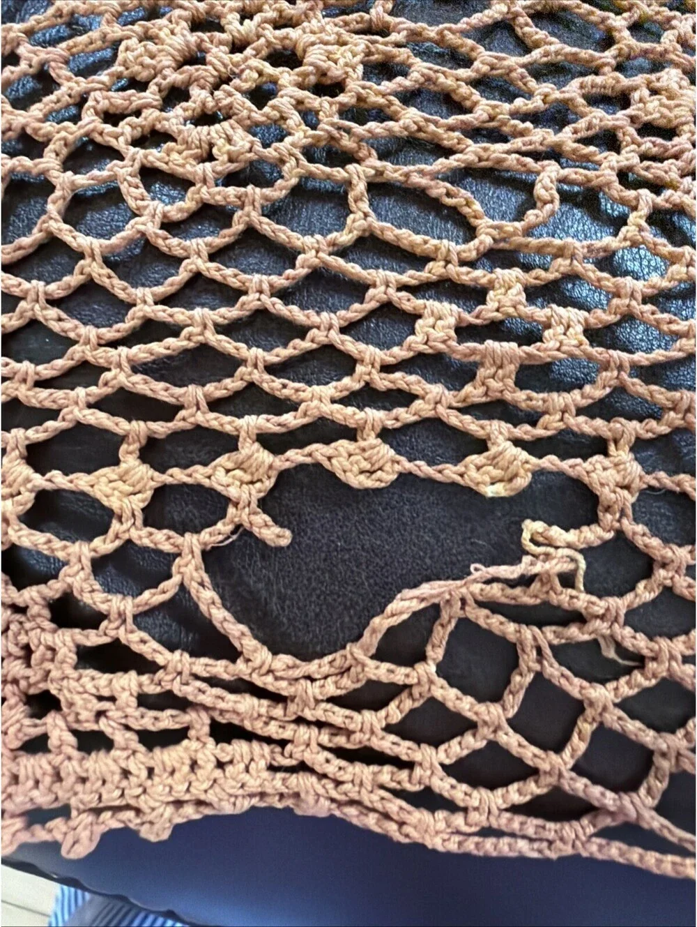 Vtg Handmade Crochet Lace Tablecloth Sun Burnt Orange Fall Harvest 60x78” Boho